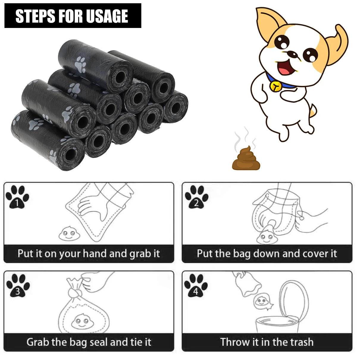 Biodegradable Dog Poop Bags 30/60 Rolls Refill with Adjustable Dispenser 100 Percent Leak Proof Waste Bags