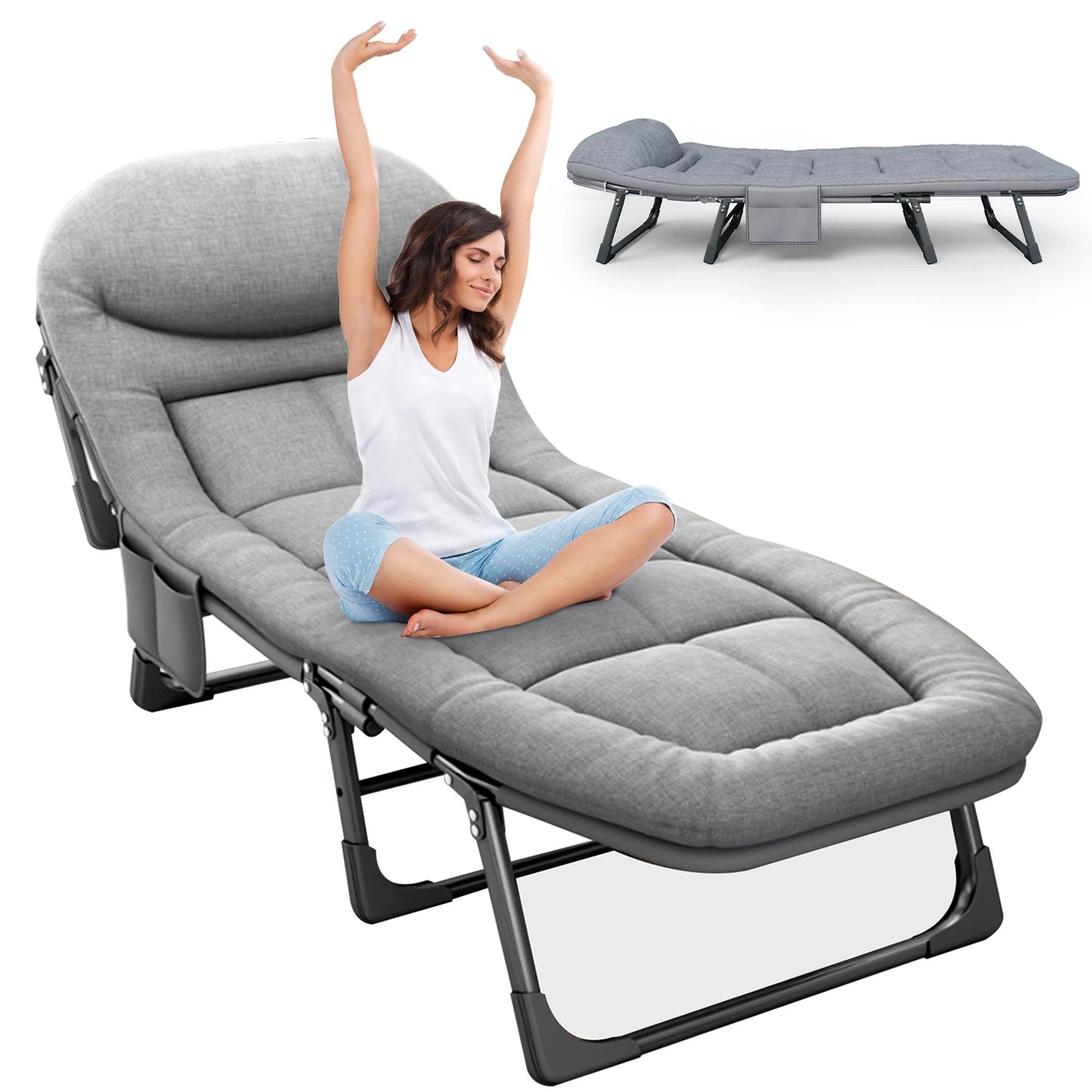 Sleeping Cots for Adults 6 Positions Portable Foldable Bed with Mattress and Pillow Heavy Duty Sturdy Frame for Camping and Home Use