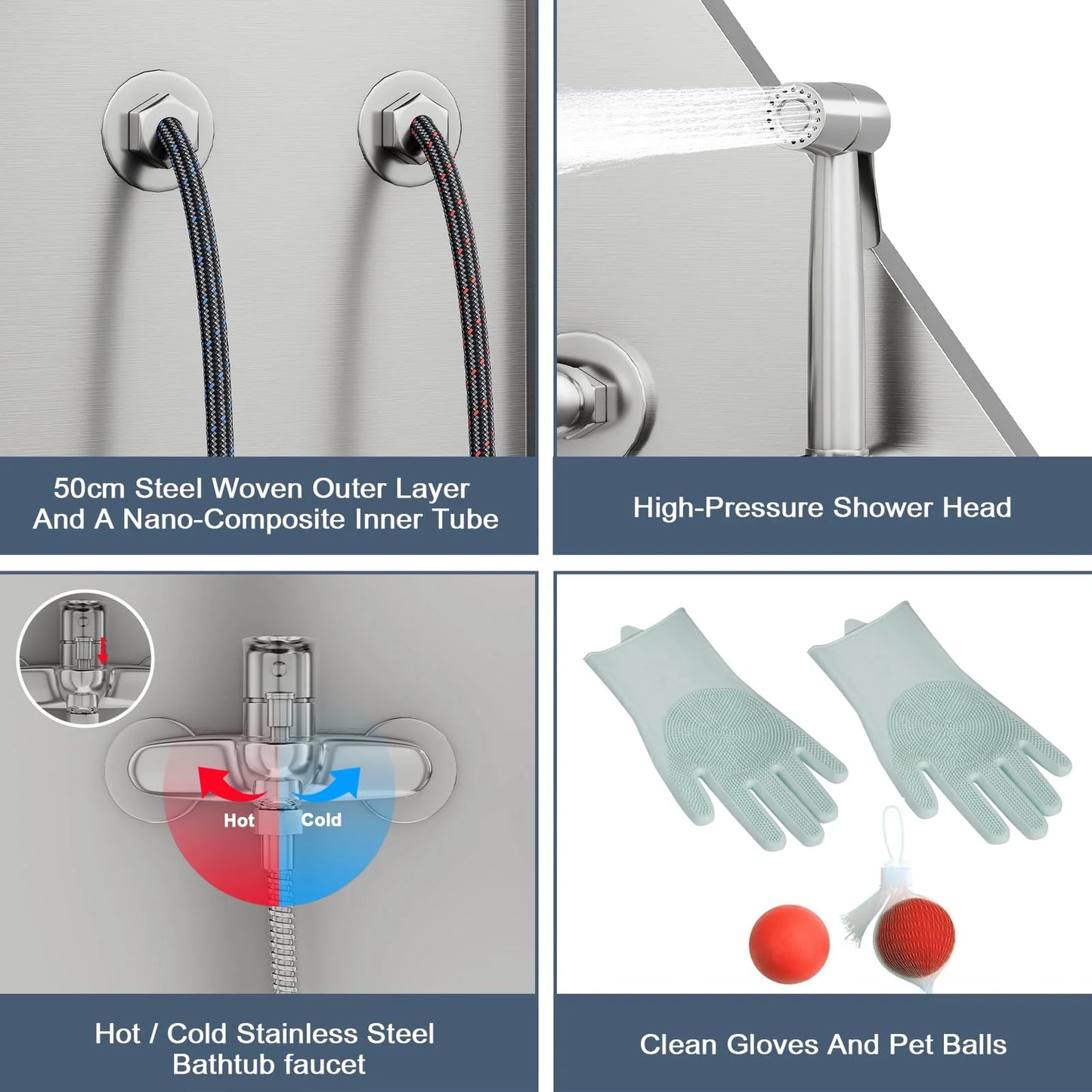 Pet Dog Bathing Station Stainless Steel Dog Bathtub With Ramp Floor Grate Dog Bath Brush Washing Gloves for Home Dog Washing