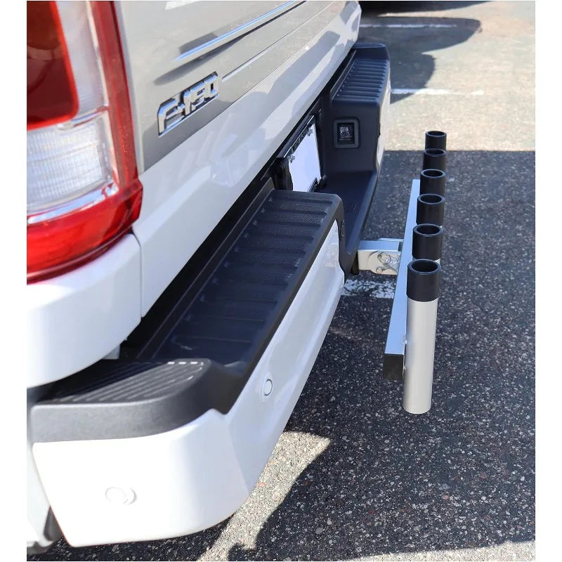 Extreme Max Aluminum Pivoting Fishing Rod Holder for 2 Inch Hitch Receivers 6 Rod Capacity Grey