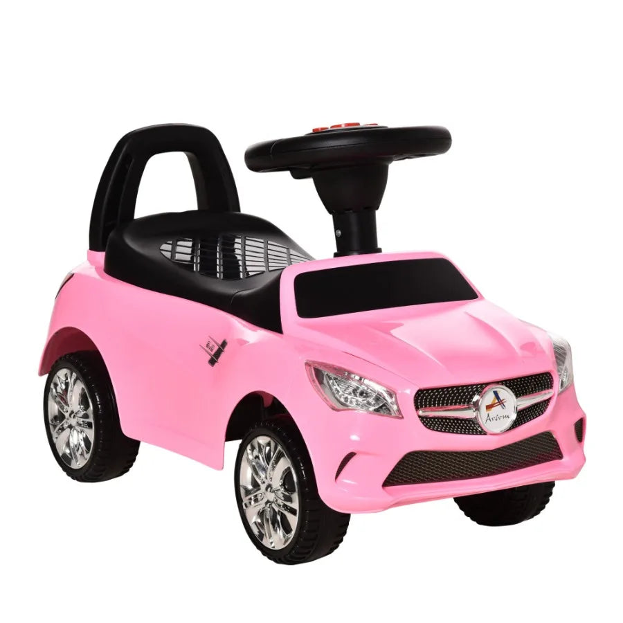 Aosom Ride On Push Car Floor Walking Sliding Toy Car for Toddler with Working Horn Music Lights and Storage in Pink