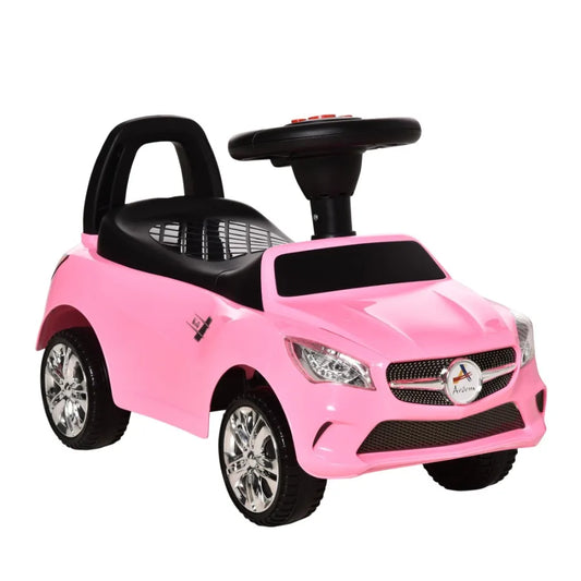 Aosom Ride On Push Car Floor Walking Sliding Toy Car for Toddler with Working Horn Music Lights and Storage in Pink