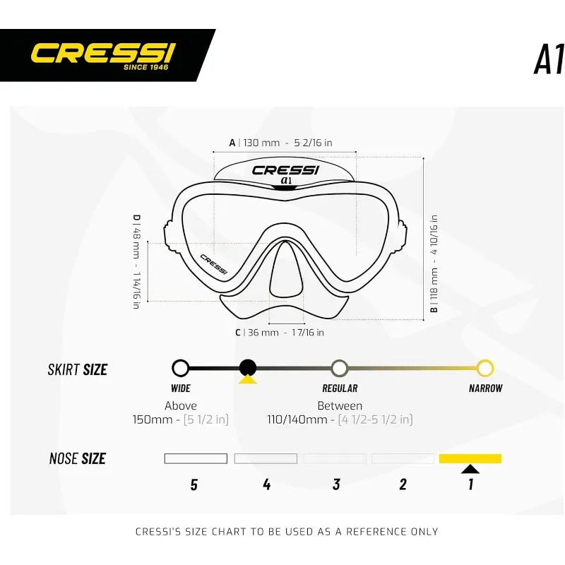 Cressi Anti-Fog Wide View Single Lens Scuba Diving and Freediving Masks A1