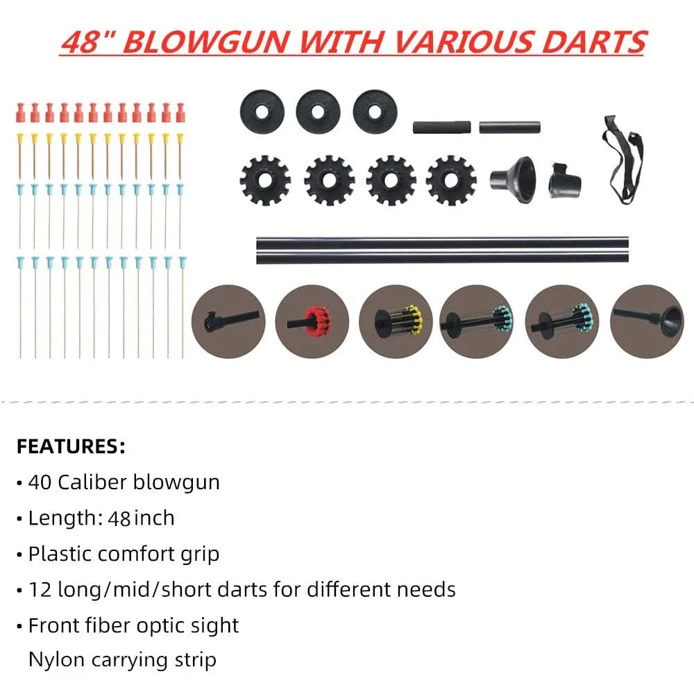 36 Inch 48 Inch Upgrade 40 Caliber Professional Training Blowgun and Competition Dedicated Blowpipe with 4 Types of Darts