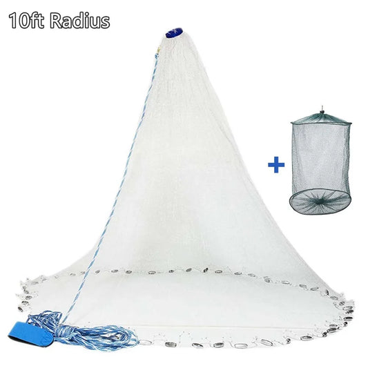 American Saltwater Fishing Cast Net for Bait Trap Fish 3 to 10 Foot Radius Heavy Duty Zinc Sinker Weight