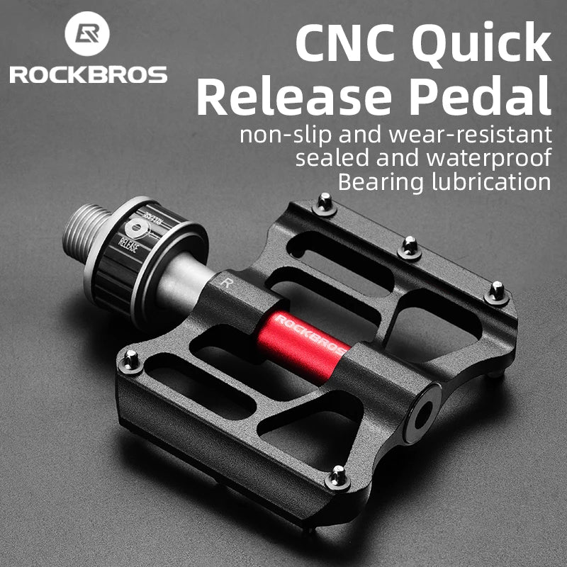 Rockbros Bicycle Pedals MTB Quick Release CNC Rainproof Sealed Bearing 8.2cm Widened Non Slip Chrome Molybdenum Bike Road Pedal