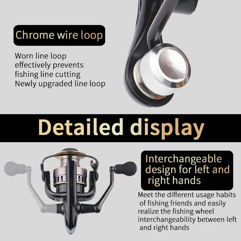 1 Piece Two-Hand Rotating Fishing Reel HE1000-7000 Series 5.2:1 Gear Ratio 22.05lb Extraction Smooth Aluminum Alloy Body Left Right Hand Changeable Suitable for Freshwater and Saltwater Fishing