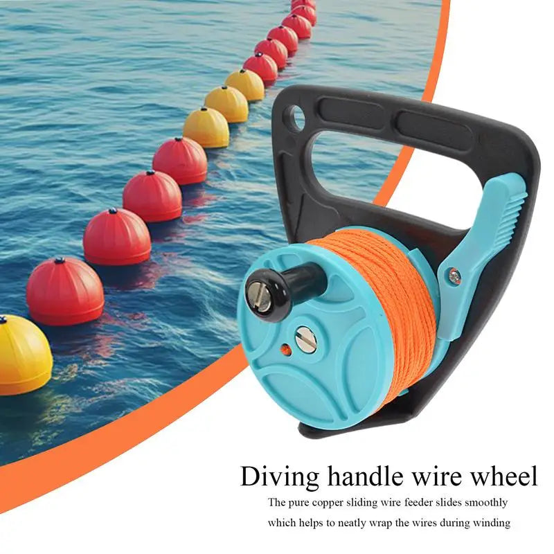 150ft Diving Reel with Thumb Stopper Compact Scuba Dive Reel Kayak Reel High Visibility Retractable Cord