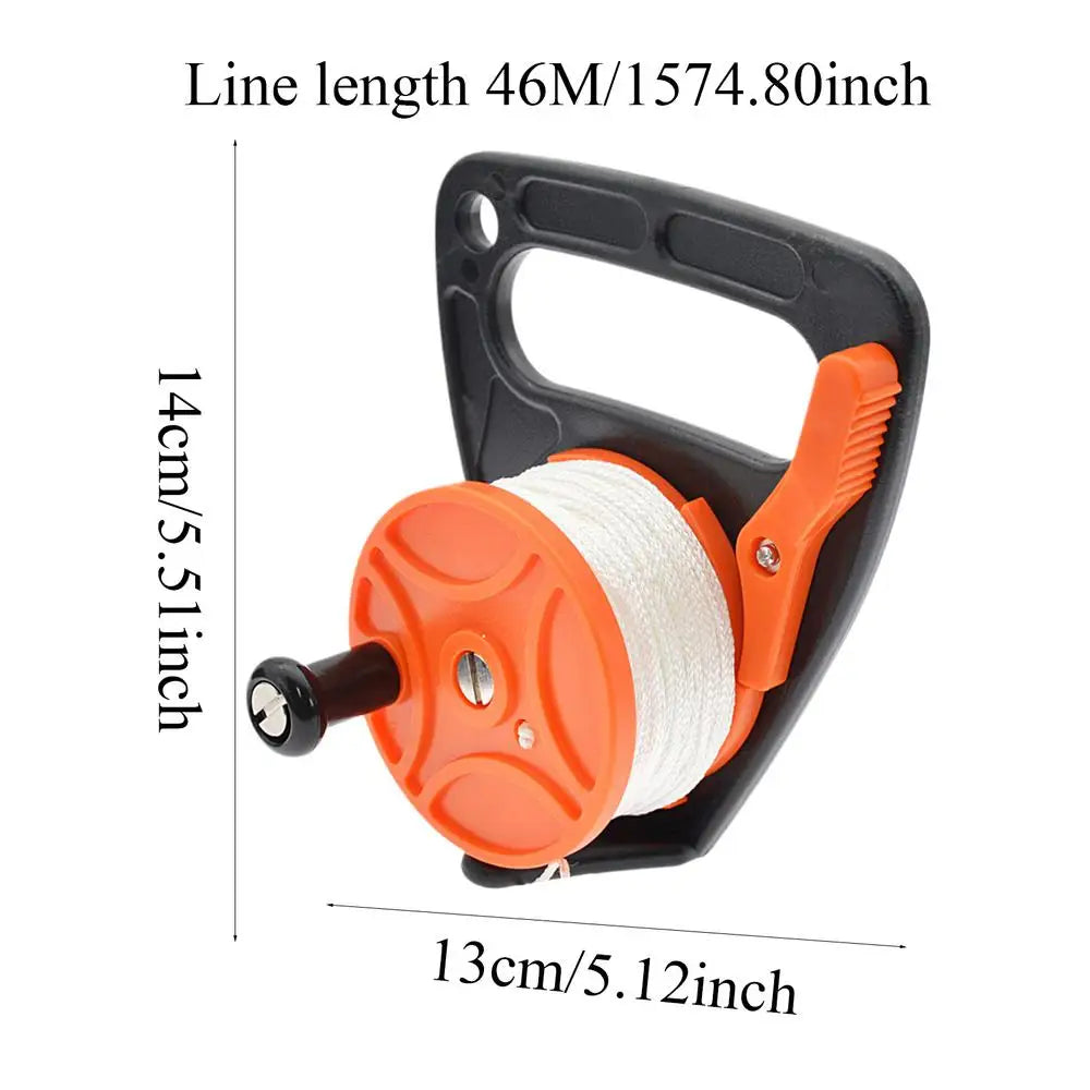 150ft Diving Reel with Thumb Stopper Compact Scuba Dive Reel Kayak Reel High Visibility Retractable Cord