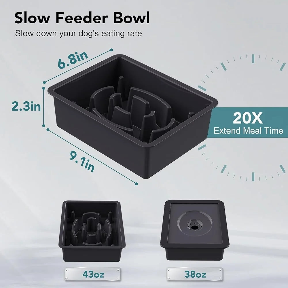 Height Adjustable Dog Bowl 2 in 1 Elevated Slow Feeder Anti Slip No Spill Design Healthy Eating Pet Supplies