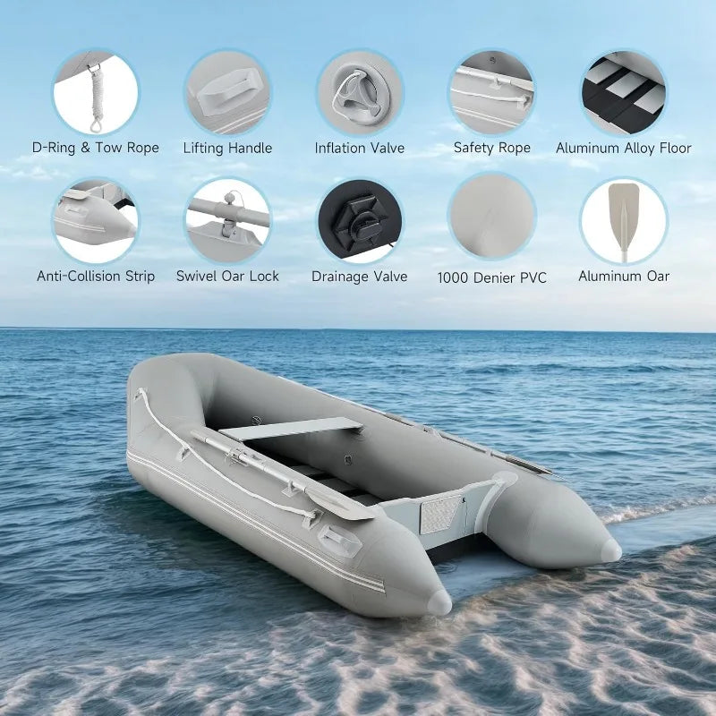 CREWORKS 10ft Inflatable Dinghy Boat, 4 Person 990lb Transom Sport Tender Boat with Pump Aluminum Oars Floor, Heavy Duty