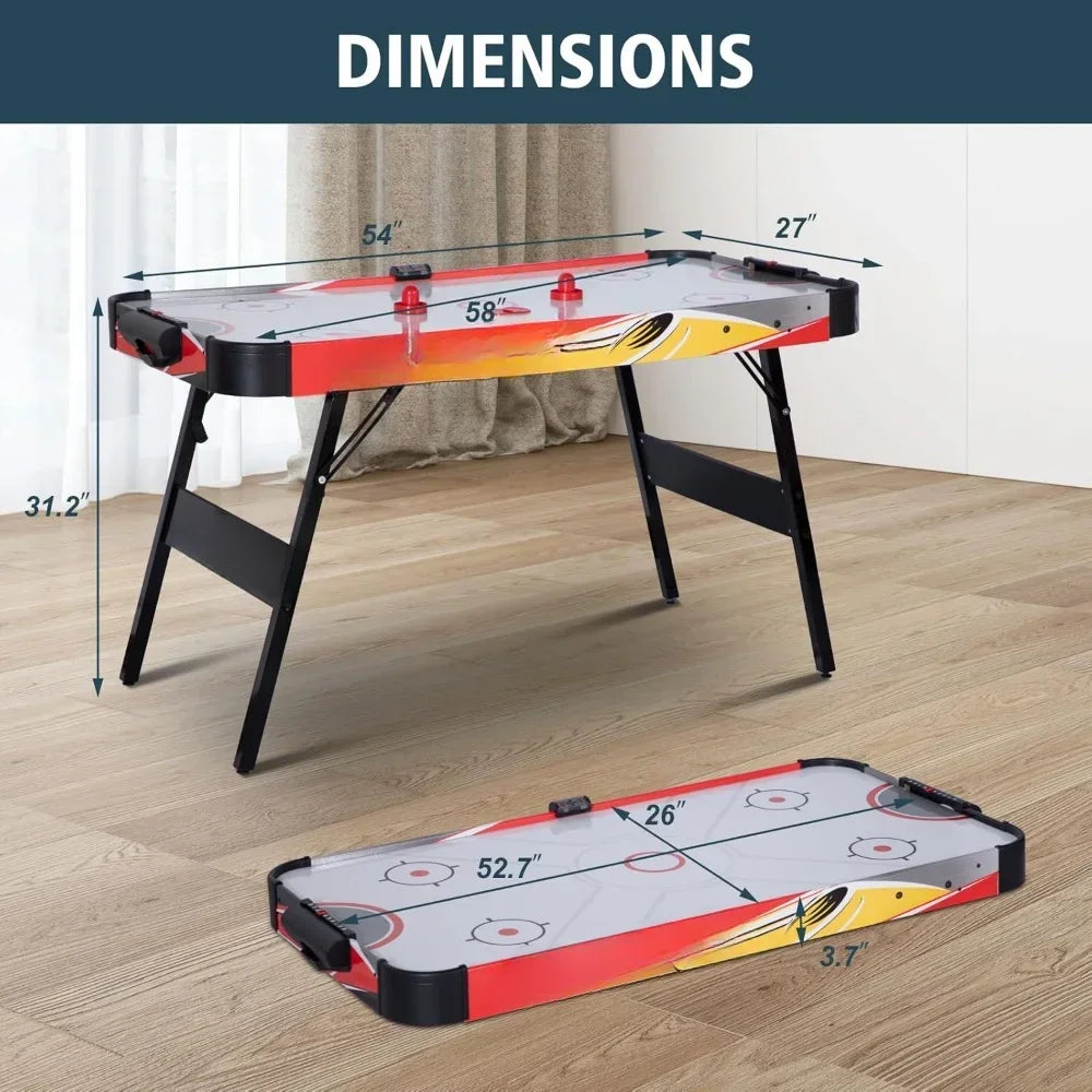 58 Inch Folding Air Hockey Table with LED Electronic Scoring and Powerful 12V Motor for 2 Players