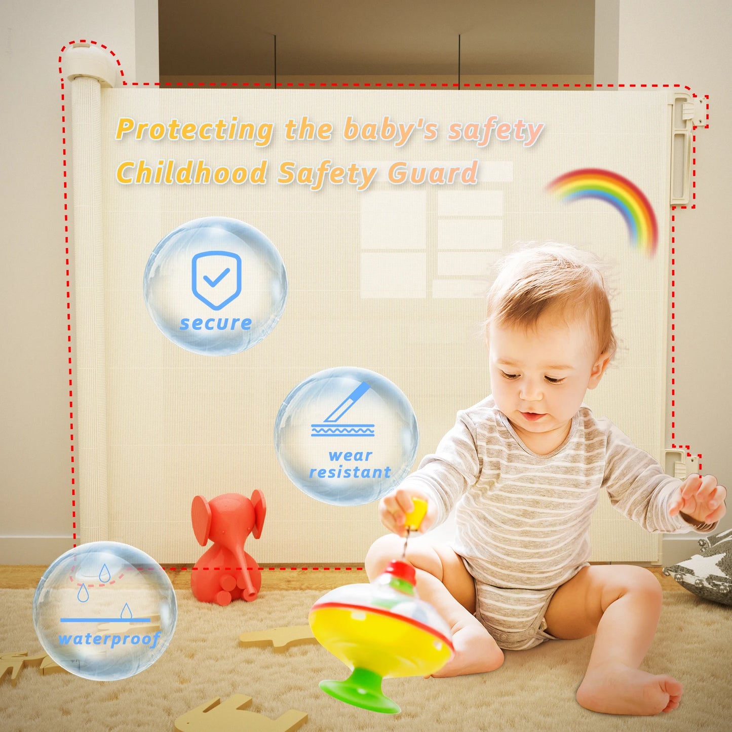 Extra Wide Kids Pets Gate Retractable Dog Gate for Babies and Pets, White Child Baby Gates, One Handed Operation Mesh Safety