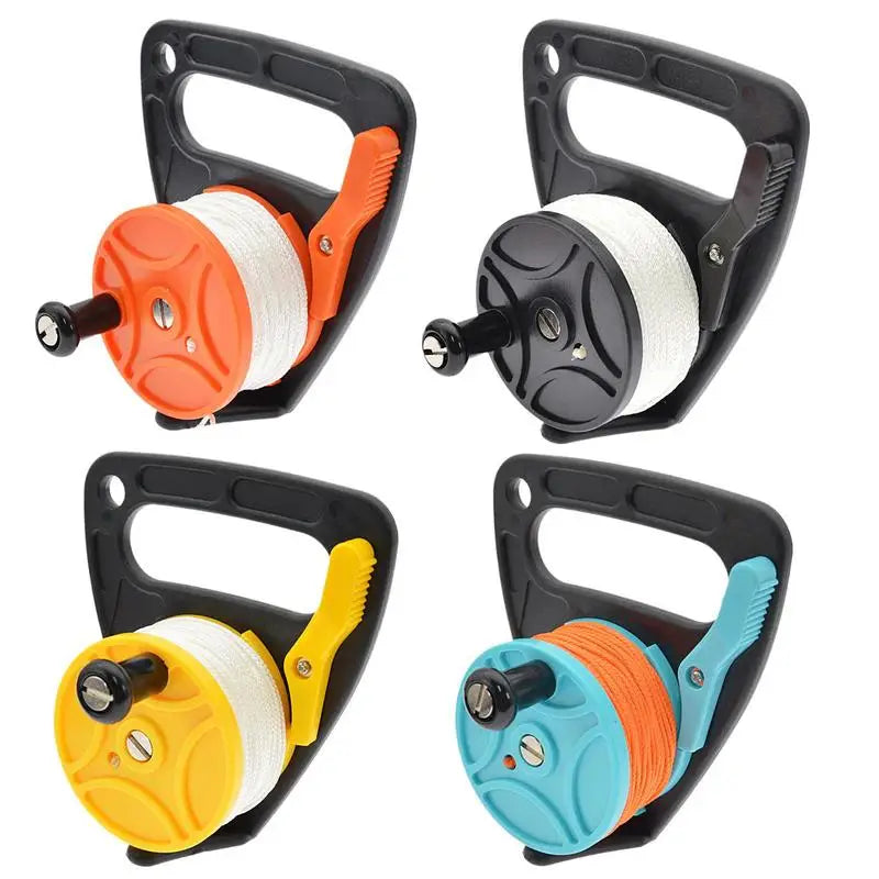 150ft Diving Reel with Thumb Stopper Compact Scuba Dive Reel Kayak Reel High Visibility Retractable Cord