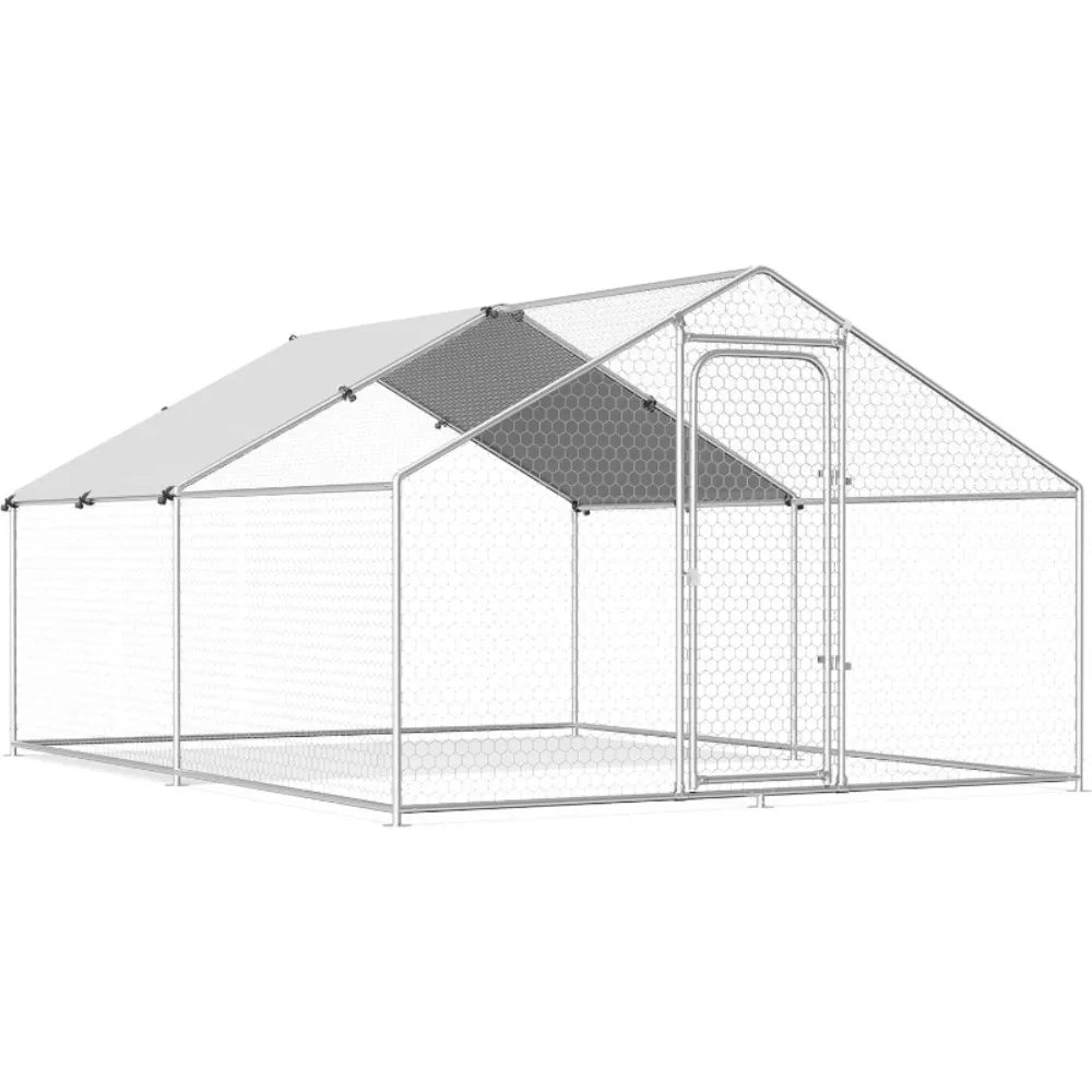 Large Metal Chicken Coop Walk-in Poultry Cage Chicken Run Pen Duck House with Waterproof and Anti-Ultraviolet Cover