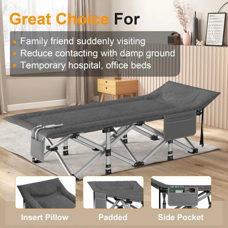 Heated Camping Cot Padded Folding Camping Cot for Adults 1200D Double Layer Sleeping Cot Bed for Office or Patio