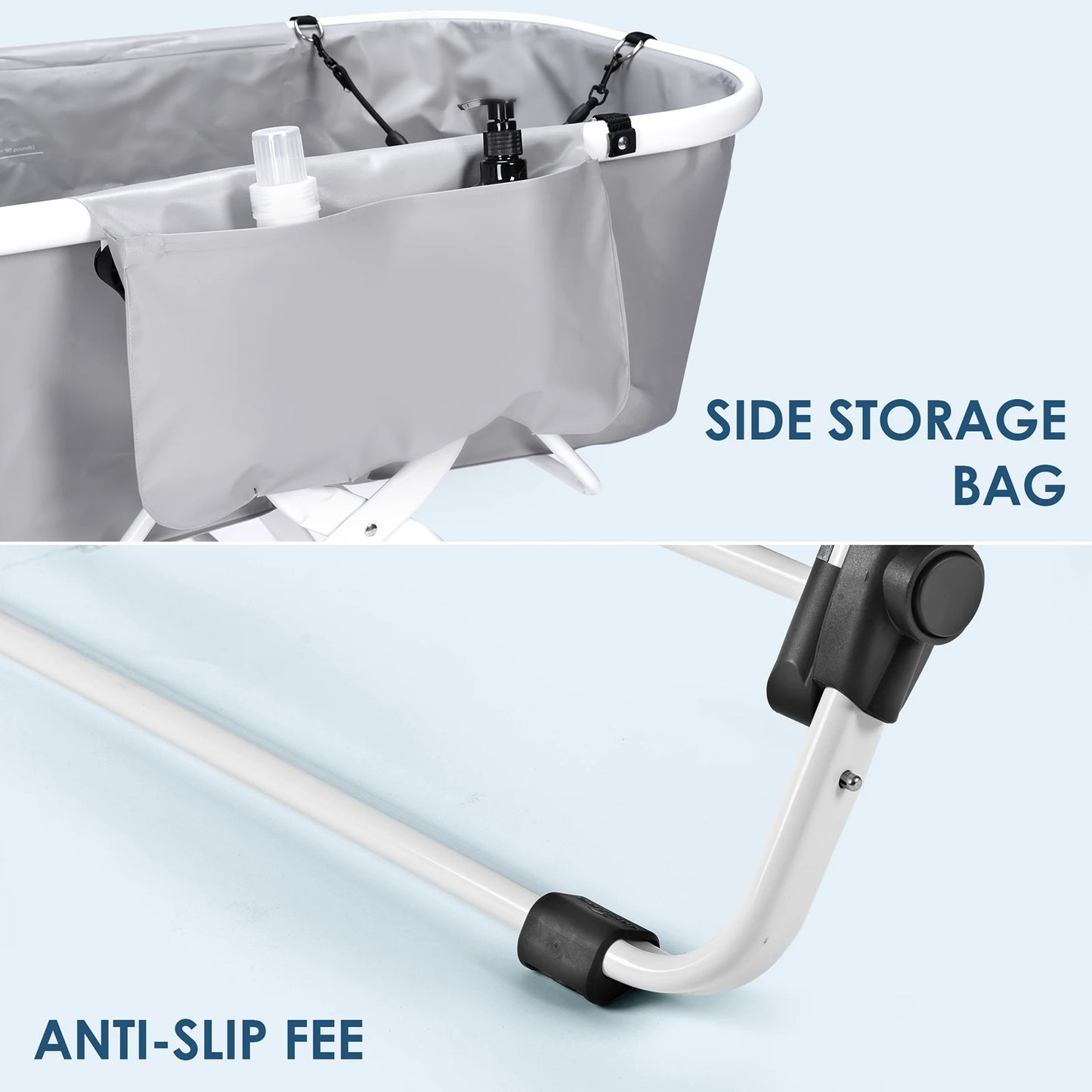 Portable Dog Bathtub with Stand, Collapsible Pet Tub for Indoor/Outdoor Use - Lightweight & Non-Slip Base (Grey)