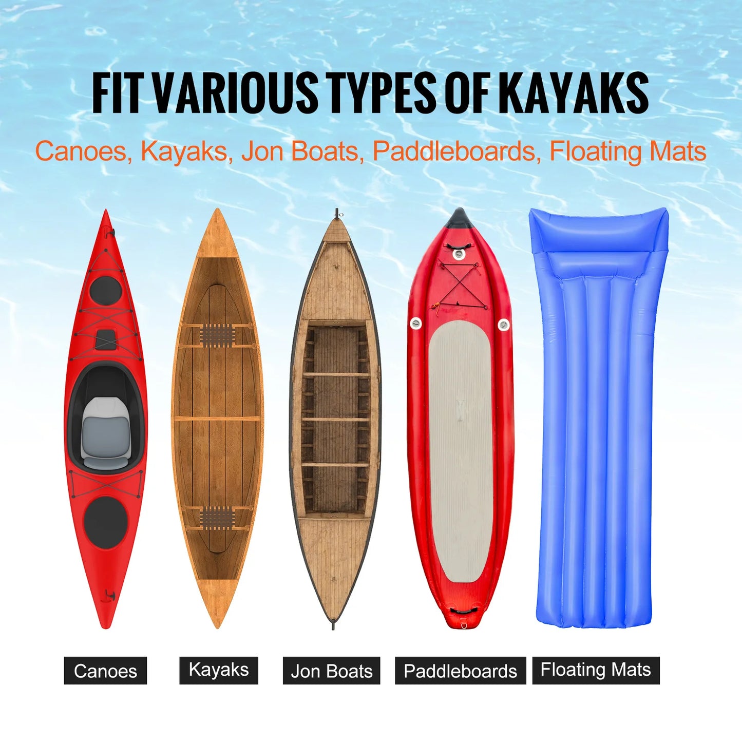 VEVOR Kayak Cart 250lbs Foldable Canoe Trolley with 10 Inch Tires Support Foot for Paddleboards Jon Boats and Float Mats