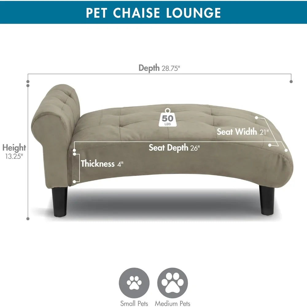 21" Wide Pet Chaise Lounge Bed for Small to Medium Dog or Cat, 28.8" L x 20.3" W x 13.3" Th