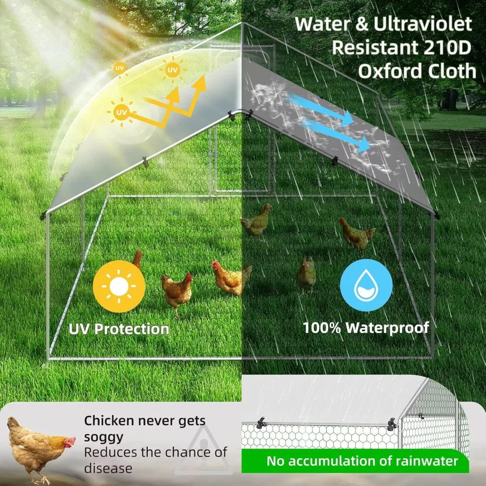 Large Metal Chicken Coop Walk-in Poultry Cage Chicken Run Pen Duck House with Waterproof and Anti-Ultraviolet Cover