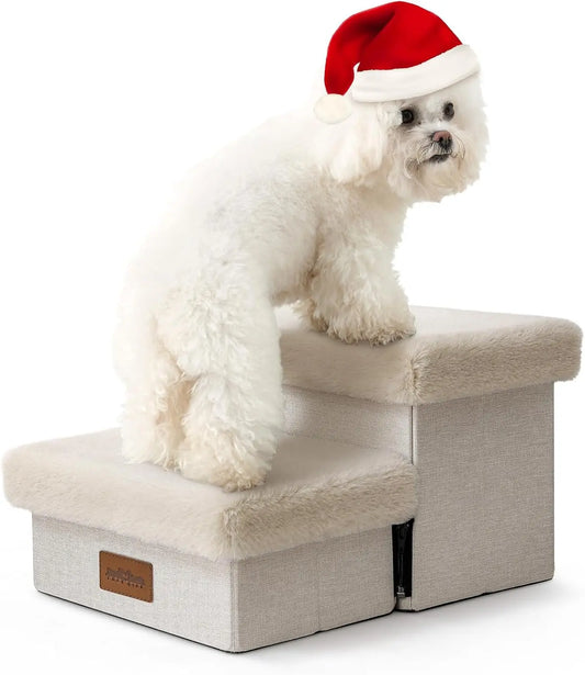 Dog Stair for Small Dogs with Storage, Foldable Pet Step with Soft Cover, Older Cat Ramp for Chair Couch Sofa, Lightweight