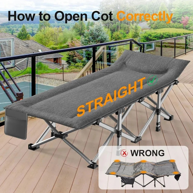 Heated Camping Cot Padded Folding Camping Cot for Adults 1200D Double Layer Sleeping Cot Bed for Office or Patio