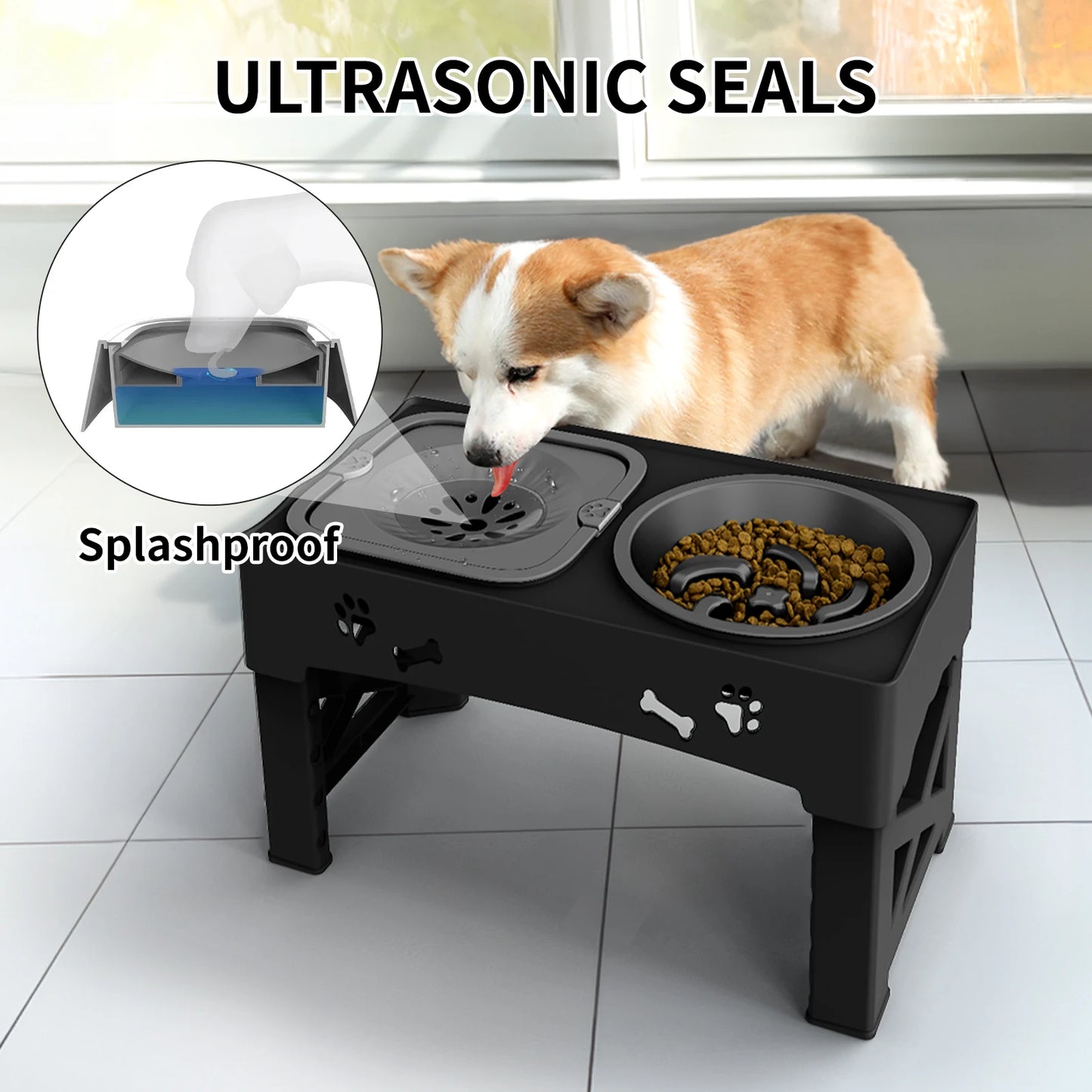3 In 1 Pet Feeder Slow Feed Bowls Double Bowls Foldable With 5 Adjustable Heights Suitable For Different Sized Pets