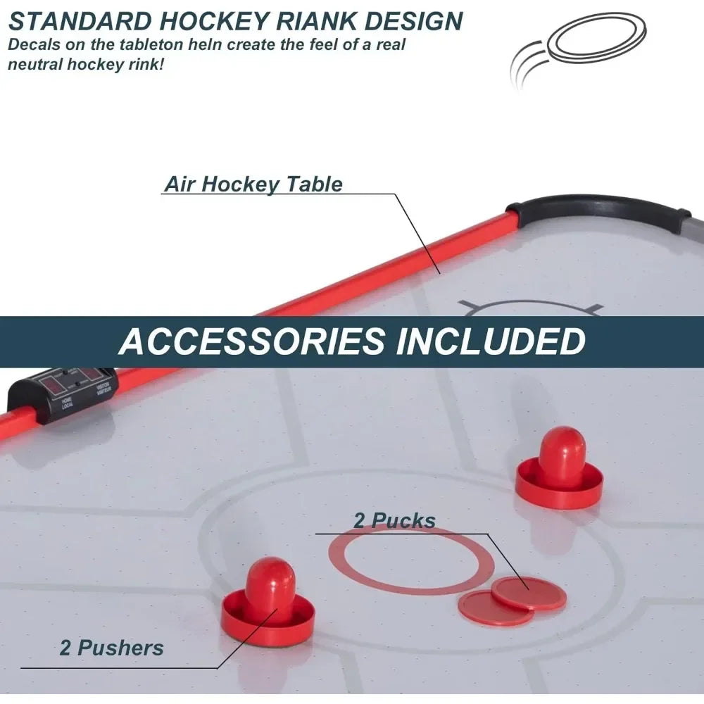58 Inch Folding Air Hockey Table with LED Electronic Scoring and Powerful 12V Motor for 2 Players