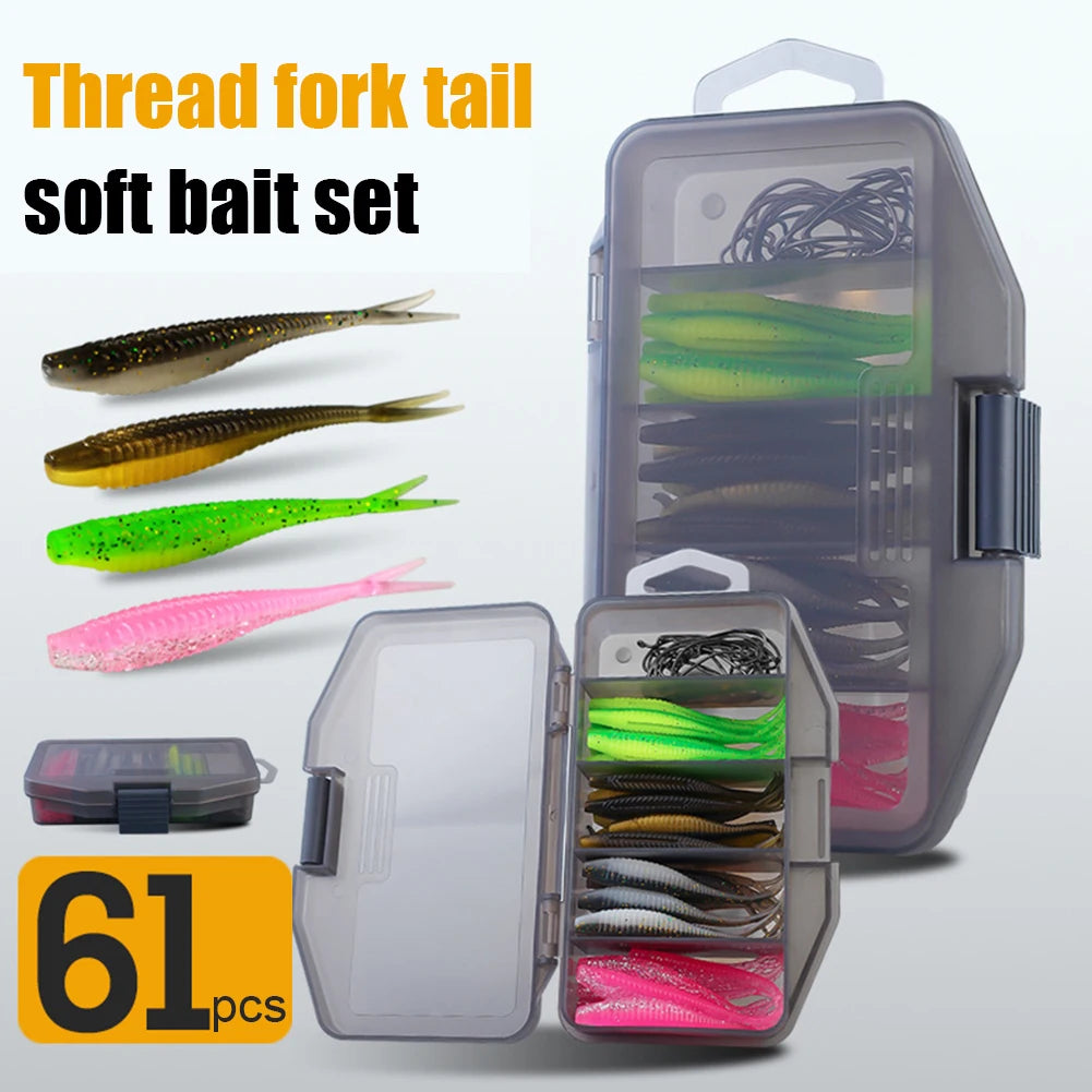 61pcs/set Bionic Fishing Lures Fork Tail Wobbler Bait Tools
