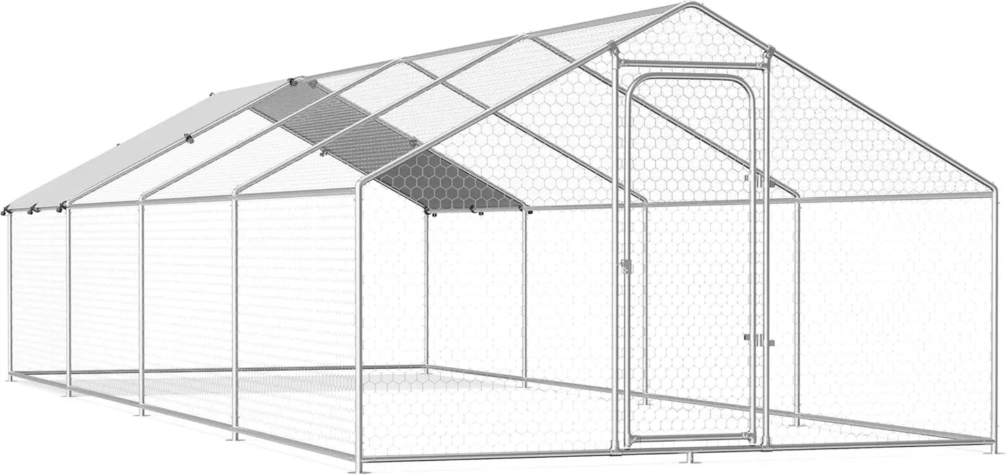 Large Metal Chicken Coop Walk-in Poultry Cage Chicken Run Pen Duck House with Waterproof and Anti-Ultraviolet Cover