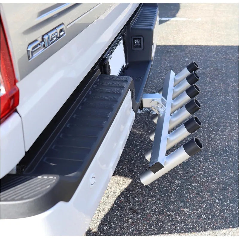 Extreme Max Aluminum Pivoting Fishing Rod Holder for 2 Inch Hitch Receivers 6 Rod Capacity Grey