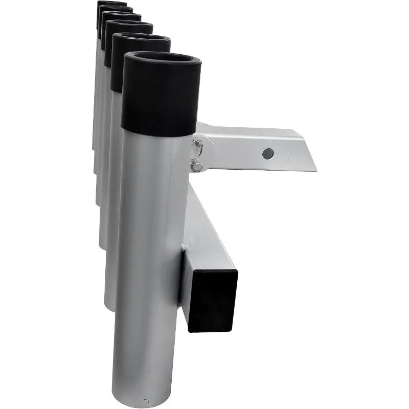 Extreme Max Aluminum Pivoting Fishing Rod Holder for 2 Inch Hitch Receivers 6 Rod Capacity Grey