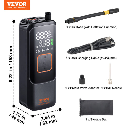 VEVOR Tire Inflator Portable Air Compressor 150 PSI Rechargeable