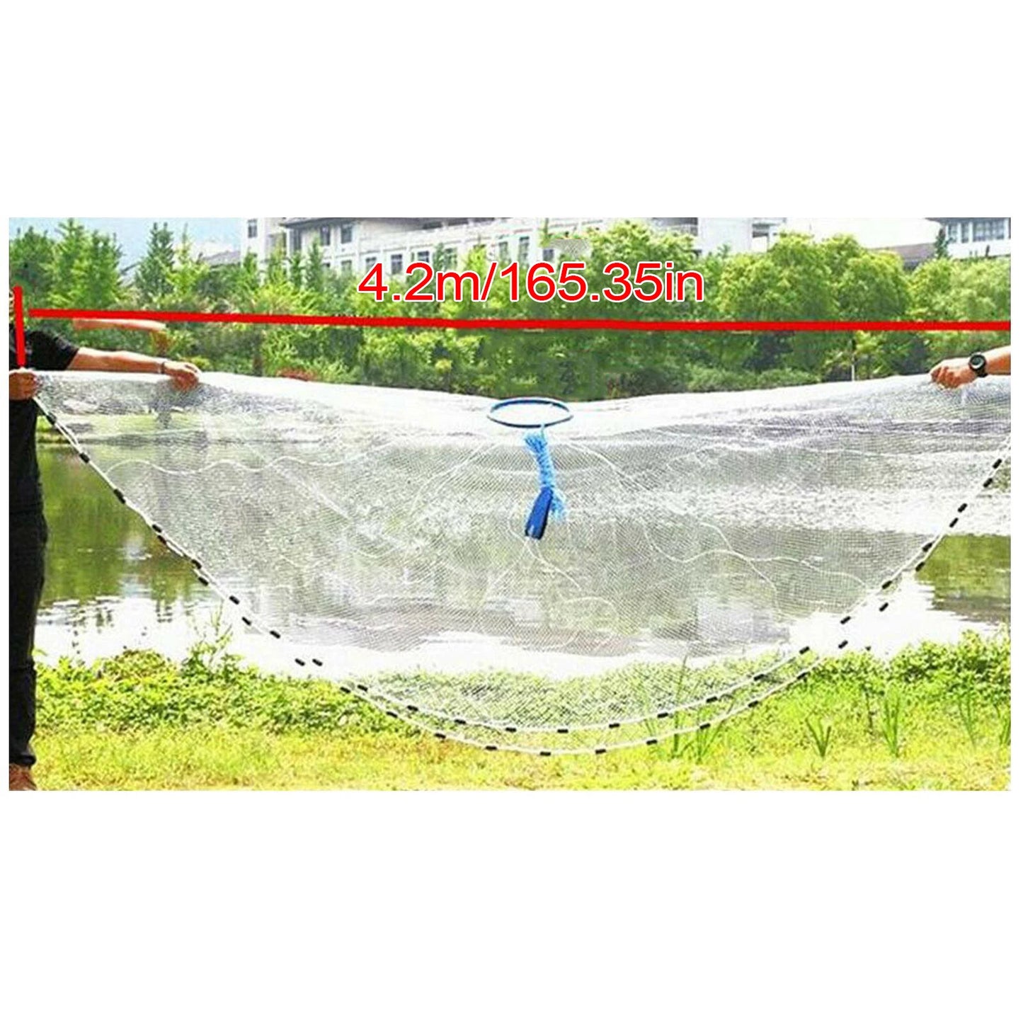 14ft Hand Cast Fishing Net with Diffuser Bait Durable Dense Mesh Netting Full Spread 4.2M