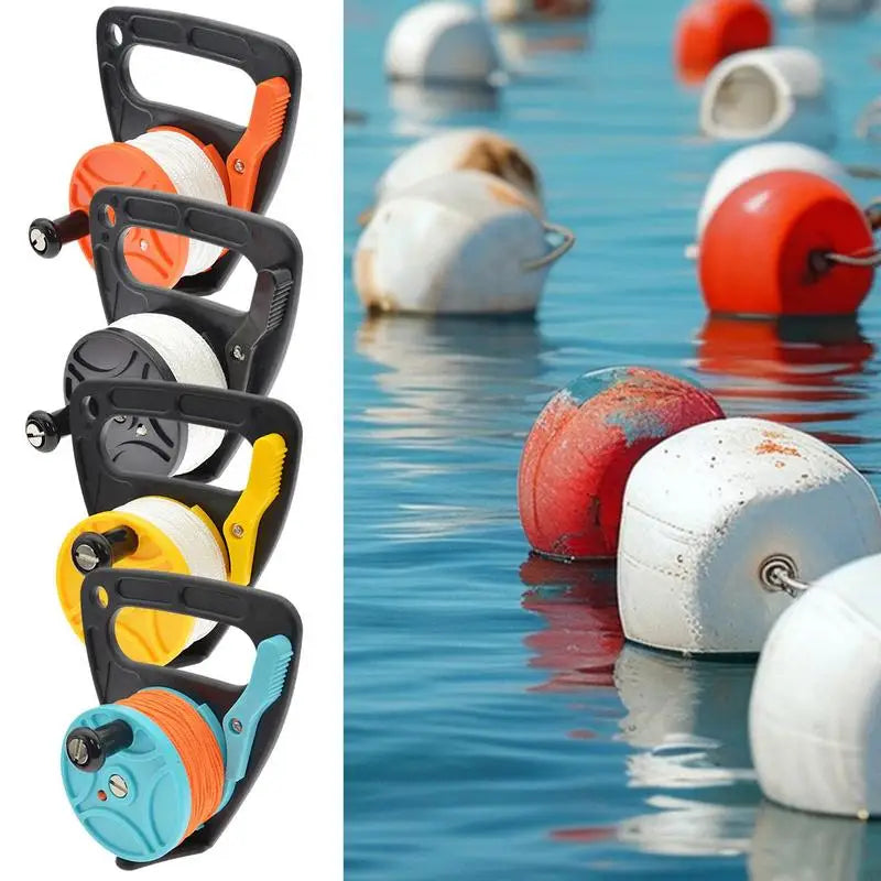 150ft Diving Reel with Thumb Stopper Compact Scuba Dive Reel Kayak Reel High Visibility Retractable Cord