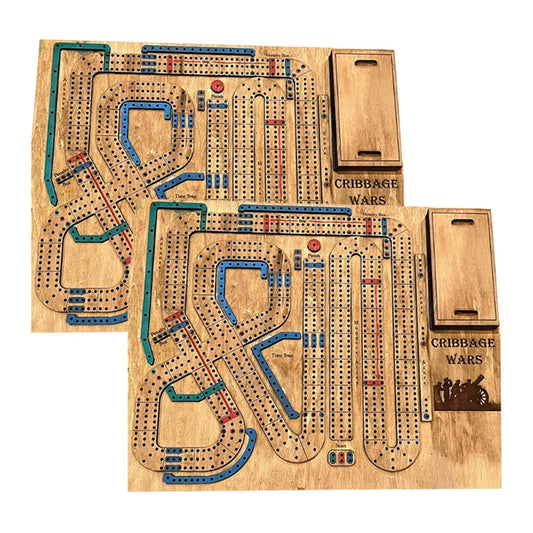 Wooden Cribbage Wars Board Game Set with Built-In Storage Compartment for Pegs Fun Family Table Game