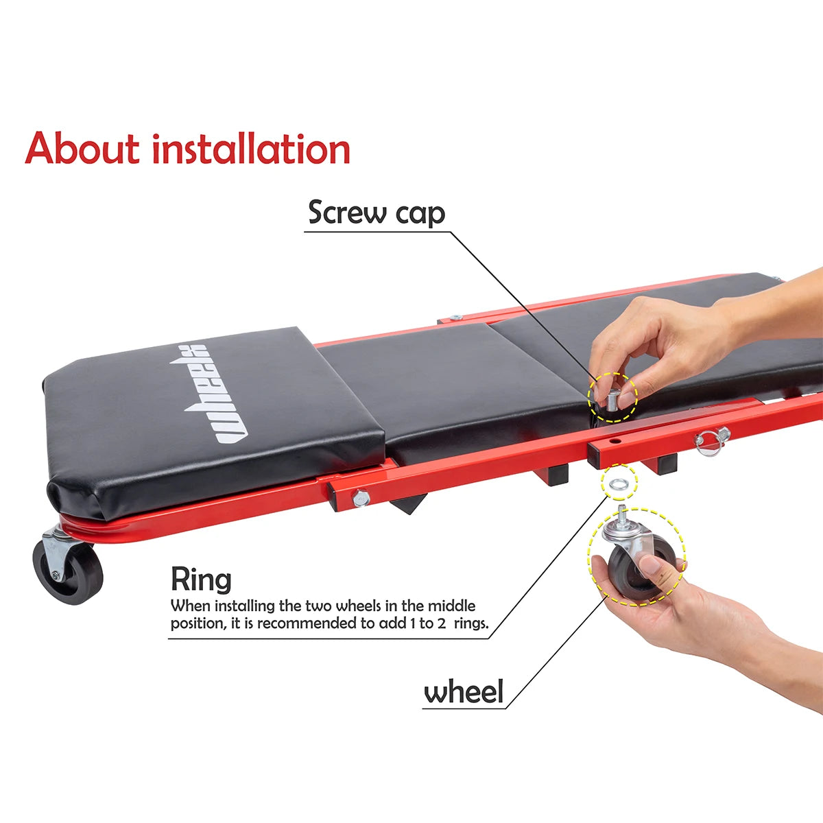 3 In 1 Rolling Mechanic Creeper Z Seat Foldable Garage Chair Lay Down Sit Lean Back Under Car Shop Auto Repair Red Black