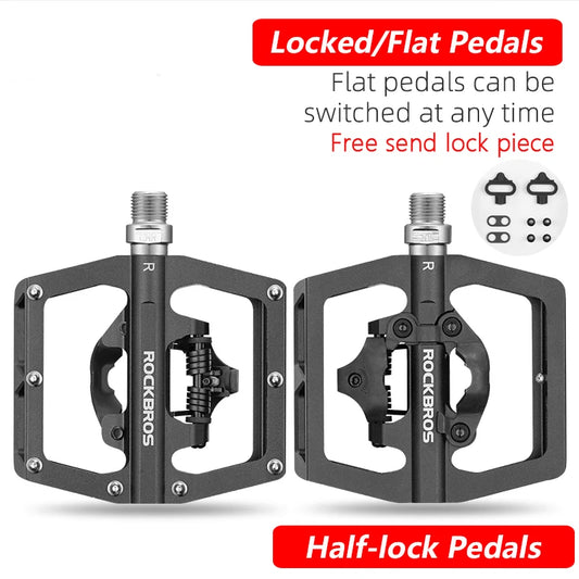 Rockbros Bicycle Pedal Non Slip MTB Bike Pedals Aluminum Alloy Flat Platform SPD Waterproof Cycling Accessories