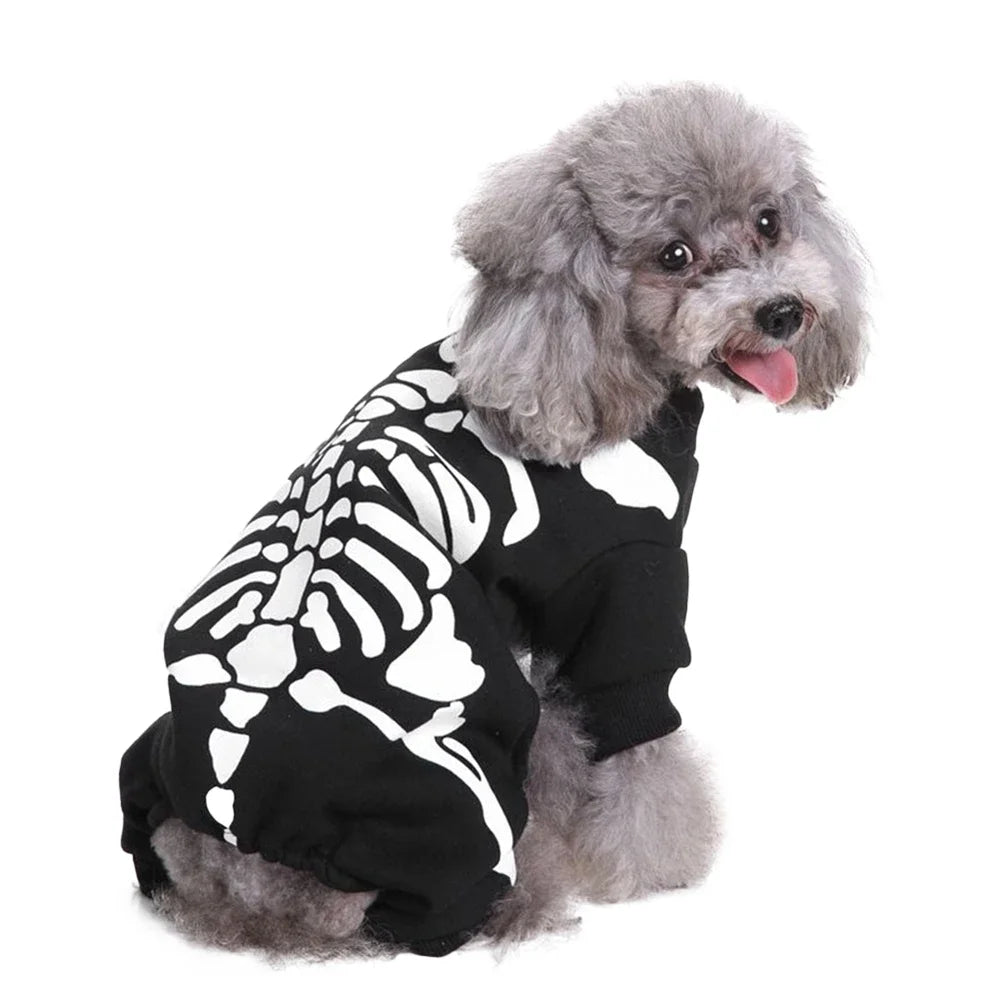 Skeleton Dog Costume for Halloween Pet Apparel for Puppies and Small Medium Dogs and Cats Holiday Party Dress Up Clothes