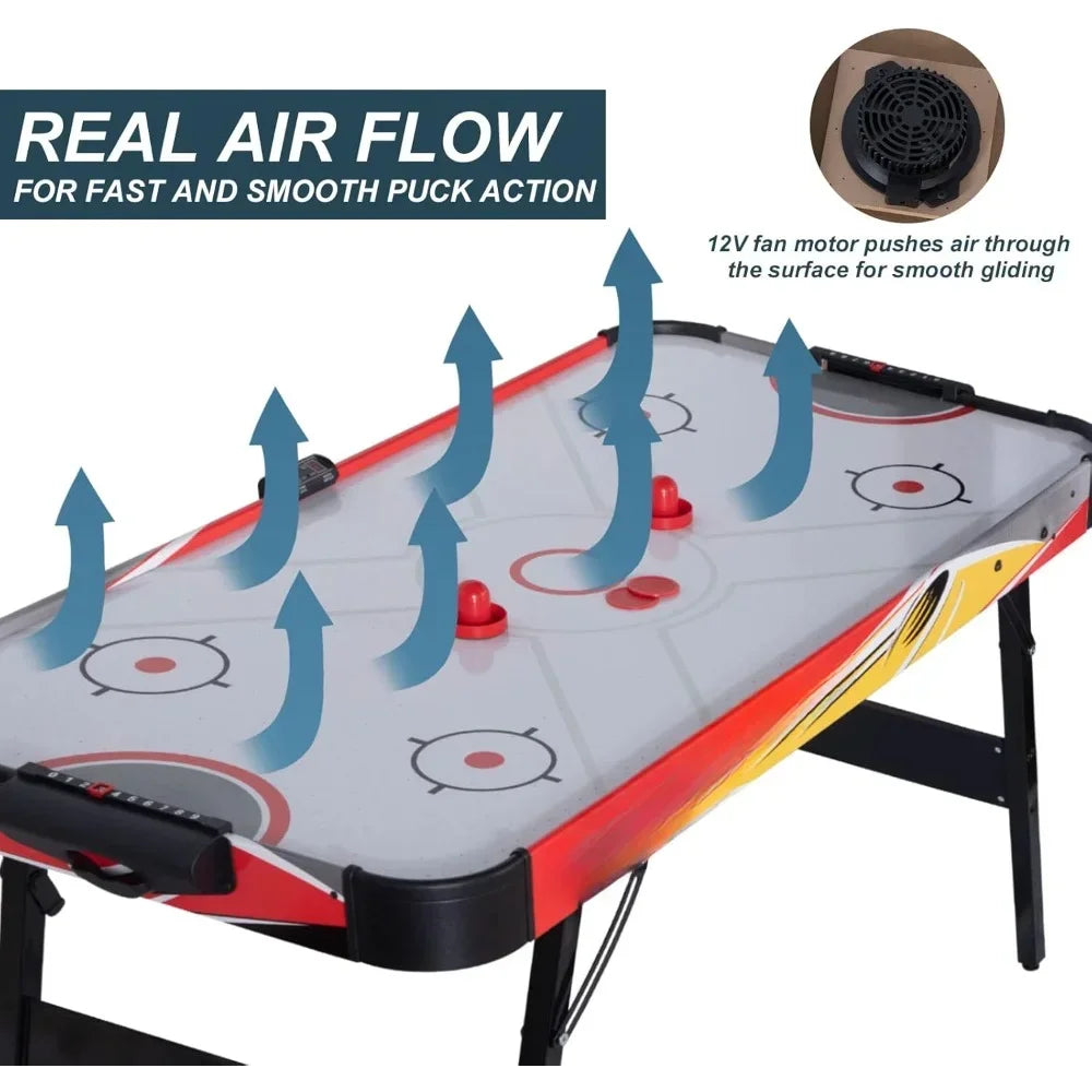 58 Inch Folding Air Hockey Table with LED Electronic Scoring and Powerful 12V Motor for 2 Players