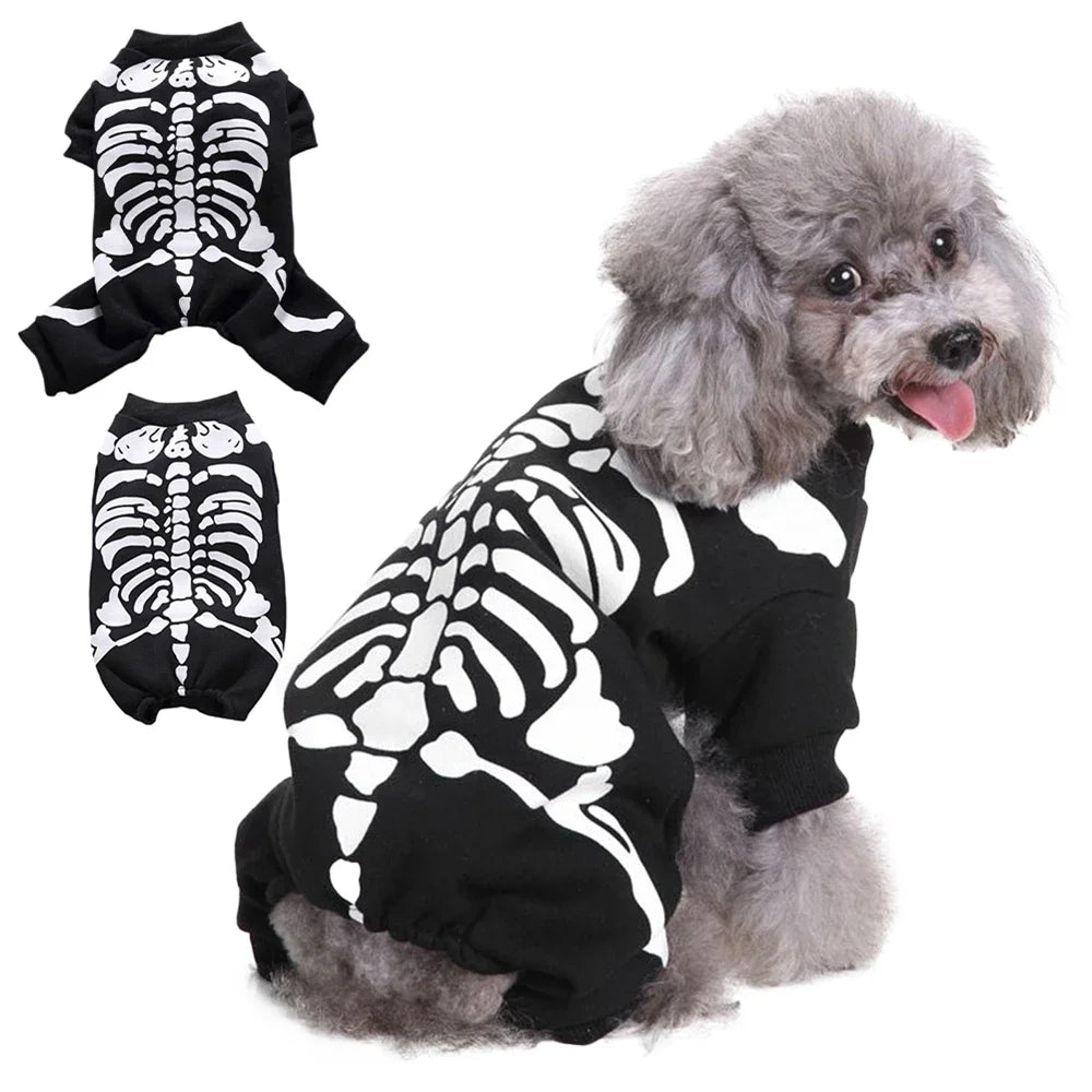 Skeleton Dog Costume for Halloween Pet Apparel for Puppies and Small Medium Dogs and Cats Holiday Party Dress Up Clothes