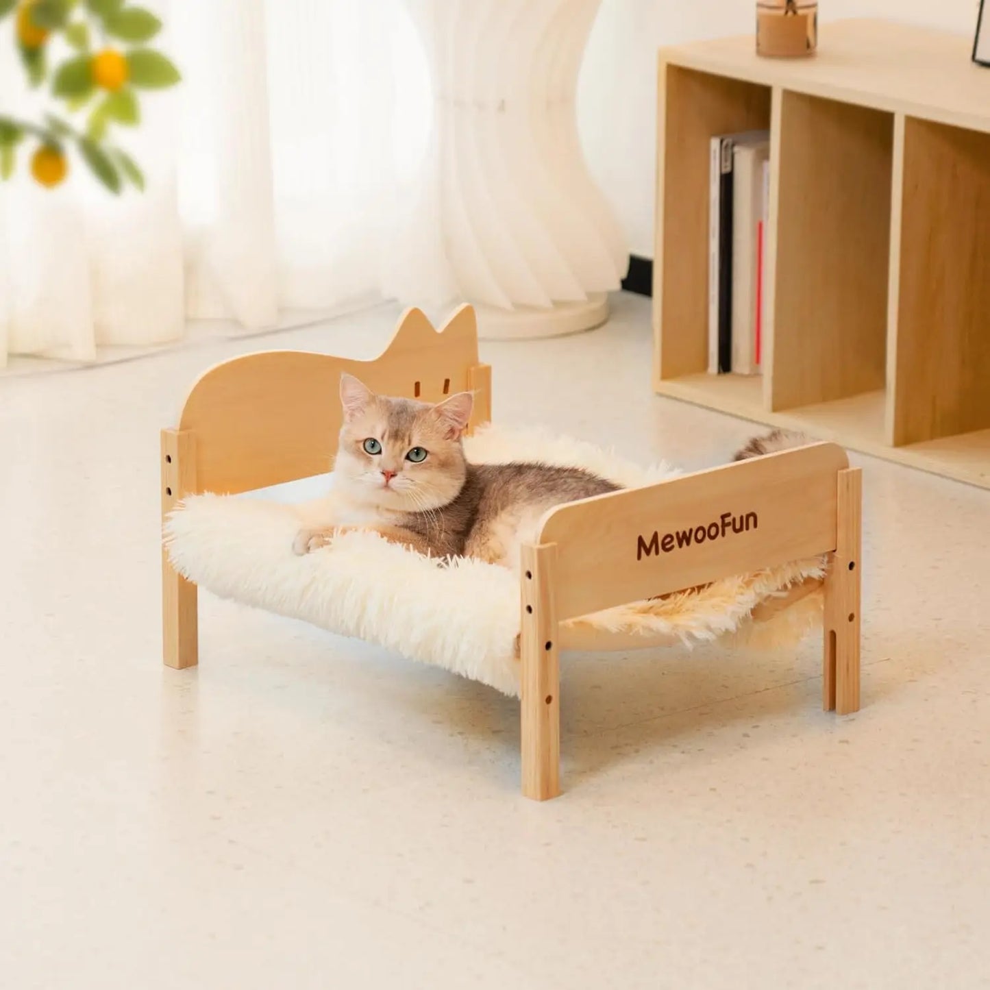 MEWOOFUN Cat Hammock Bed Elevated Pet Bed 21.7" X 16" Floor Standing Dog Bed Pet Resting Hammock for Cats Dogs Plush Beige