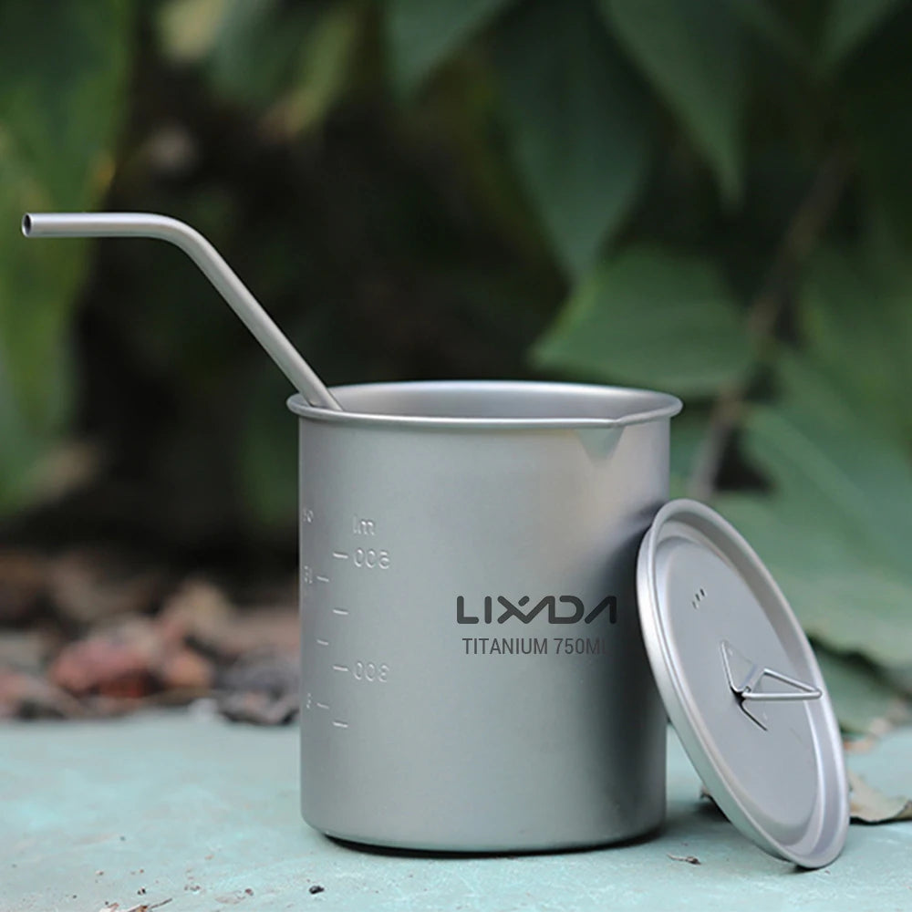 Ti Water Cup with Lid and Handle Outdoor Camping Tea Cup