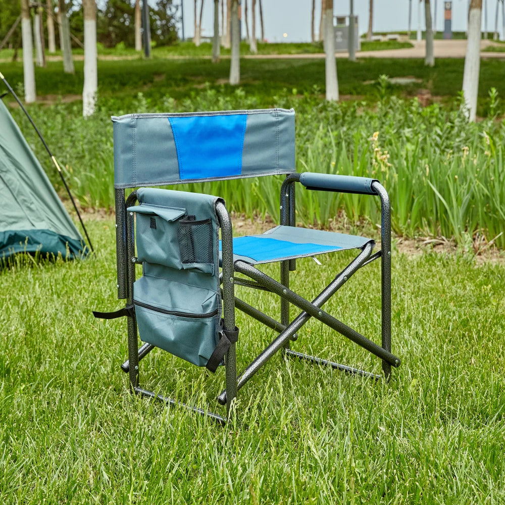 1 Piece Padded Folding Outdoor Chair with Storage Pockets Lightweight Oversized Directors Chair for Indoor Outdoor Camping and Picnics