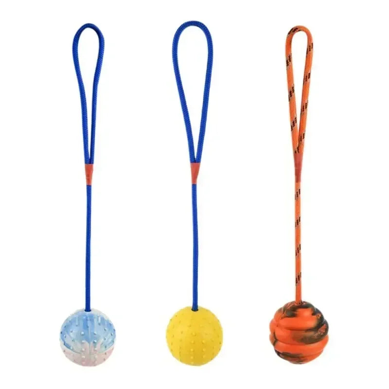 Rubber Interactive Dog Training Toy Natural Fetch Play Ball with Rope for Pet Rewards