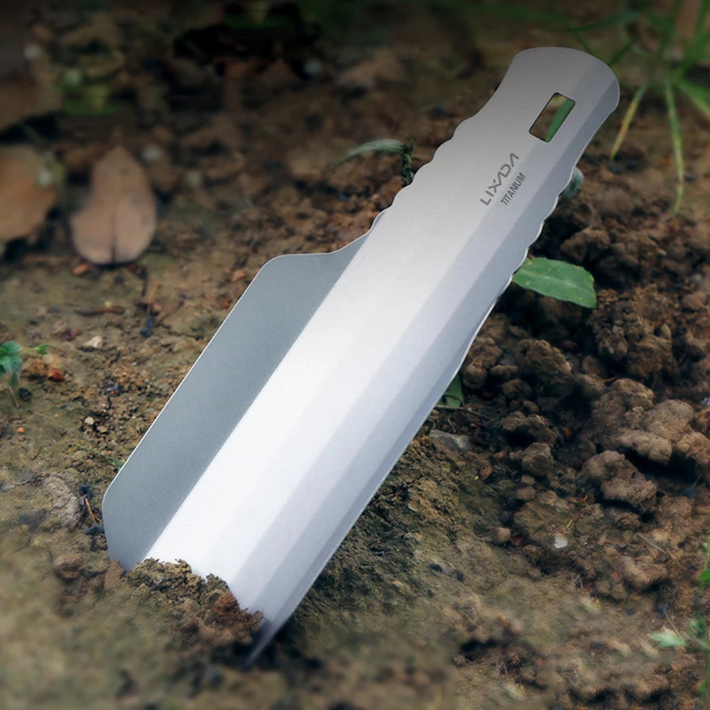Titanium Camping Shovel with Storage Sack Lightweight Hand Trowel for Gardening Hiking Backpacking and Outdoor Activities