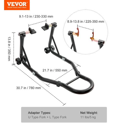 VEVOR Motorcycle Stand Lift 850 Pounds Front Rear Combo Heavy Duty Fork Stand