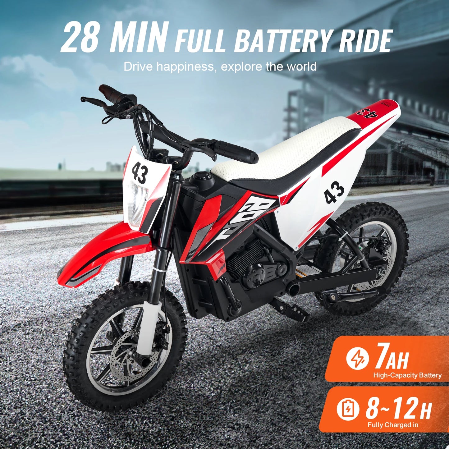 VEVOR 36V Kids Ride On Motorcycle with Speed Up to 15.5mph LED Light Battery Gauge Electric Motorcycle Toys for Children Boys