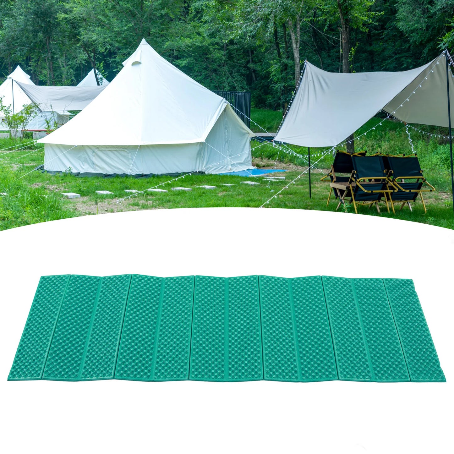 Double Egg Crate Sleeping Pad Foldable Thickened Foam Sleep Mat for Outdoor Camping 186x57CM Dark Green