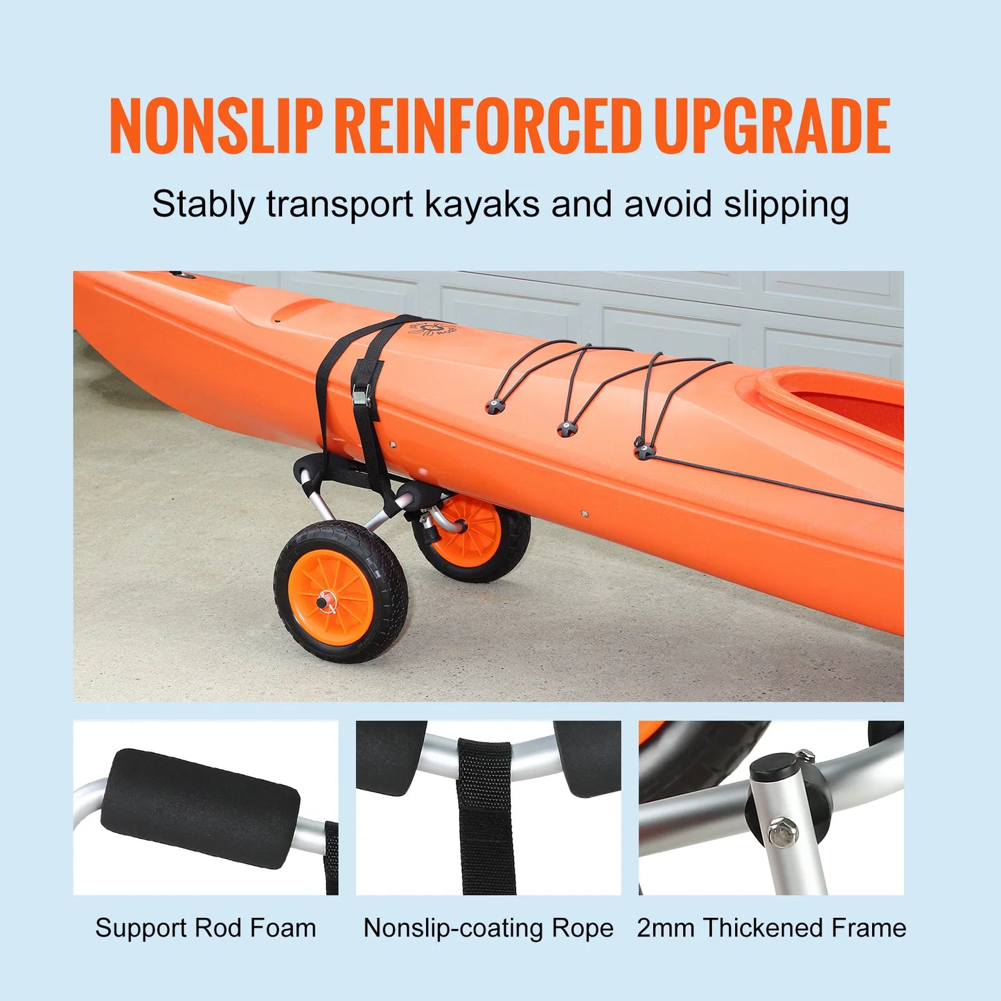 VEVOR Kayak Cart 250lbs Foldable Canoe Trolley with 10 Inch Tires Support Foot for Paddleboards Jon Boats and Float Mats